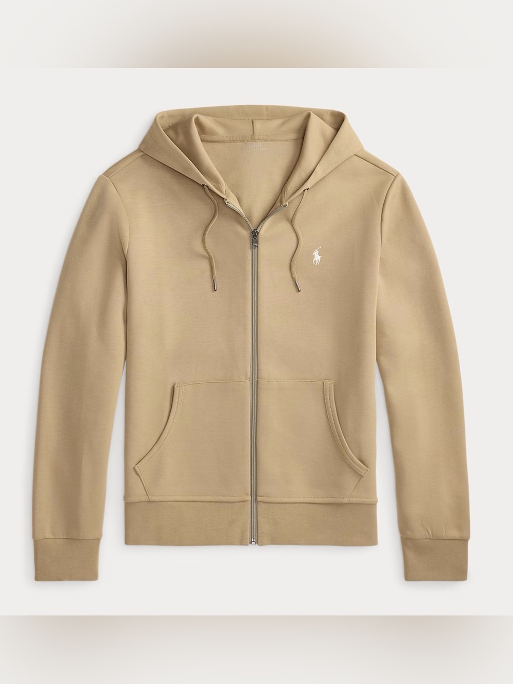 Polo Ralph Lauren KHAKI TAN Double Knit Full Zip Hoodie Sweatshirt